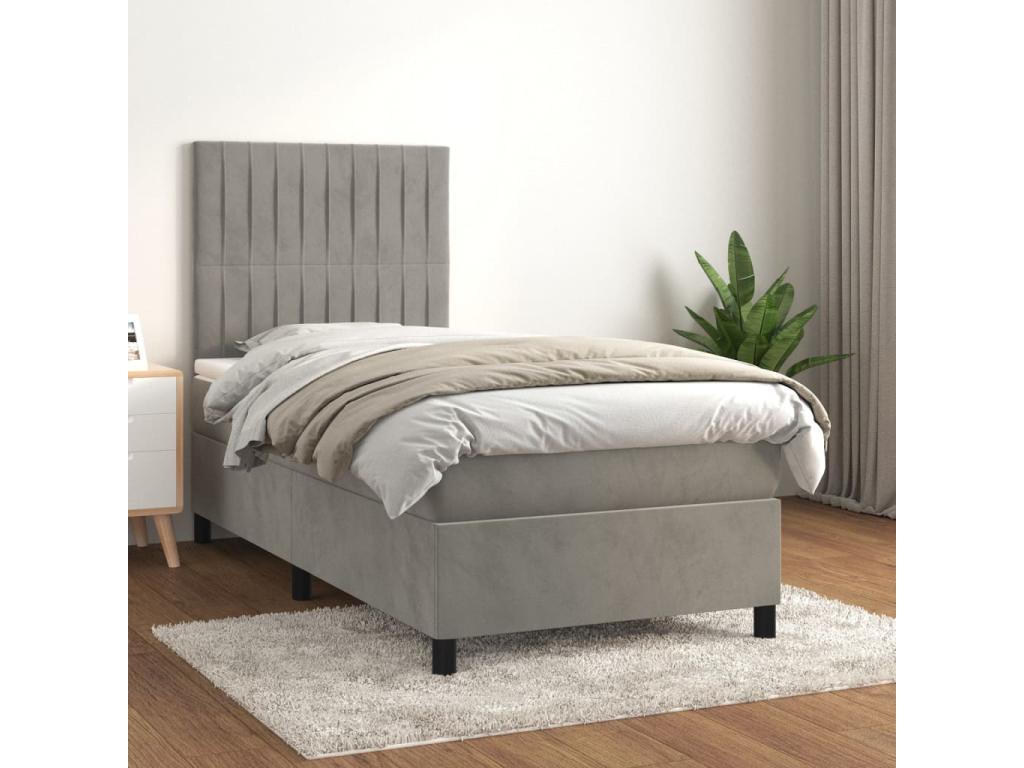 Upholstered bed base and mattress, light grey, 80x200 cm, velvet, 37519TIRM