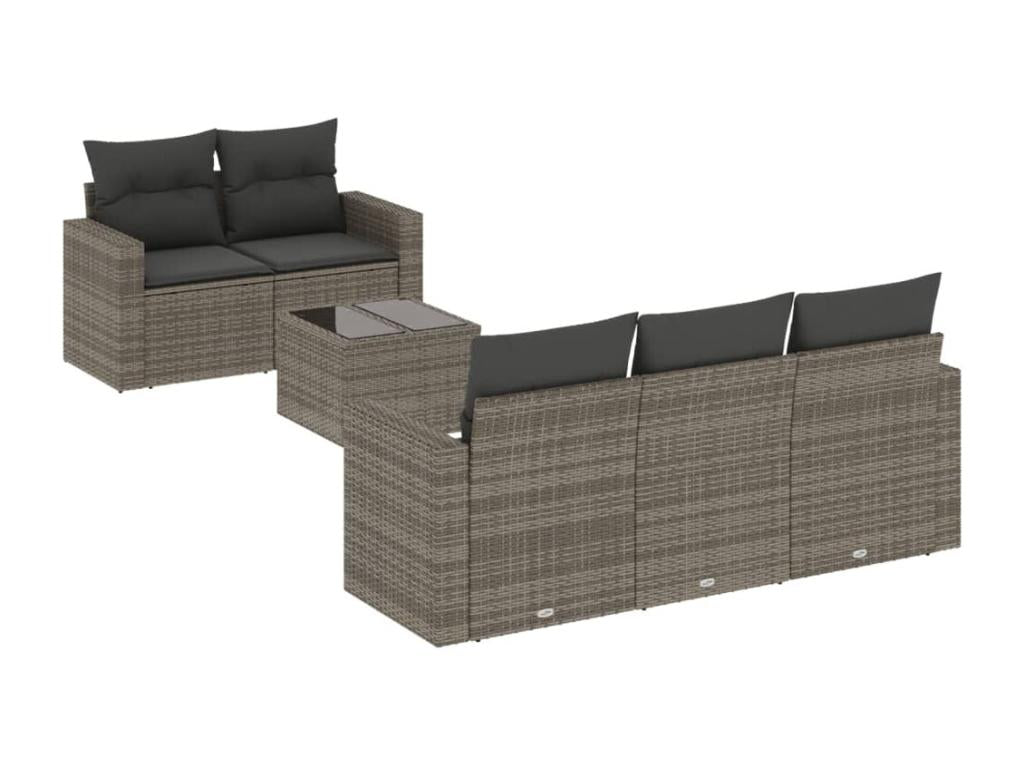 6-piece garden furniture set with grey resin wicker cushions 25138NTDW