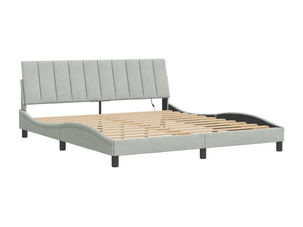 Bed frame with Bohometop LED light grey 180x200 cm velvet 68113IVCY