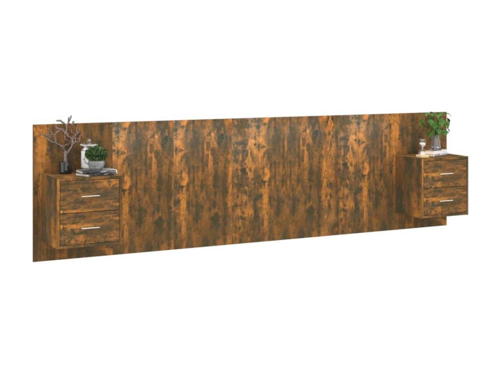 Headboard with cabinets, smoked oak, engineered wood