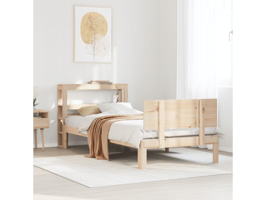 Bed frame with headboard 75x190 cm solid pine wood