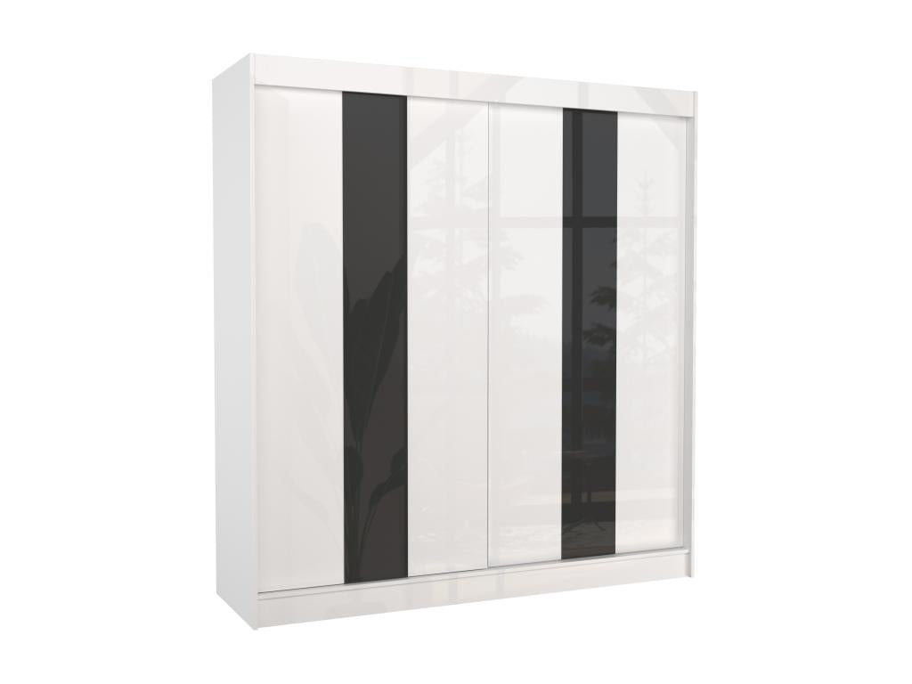 Bohometop Sliding Door Wardrobe in Matte White and Black Lacquered Wood - 3 Sizes - Width 150 cm 77799LTPV