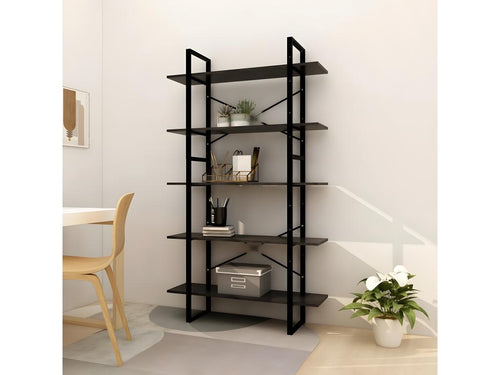 5-Tier Bookshelf, Black, 100x30x175 cm, Pine Wood