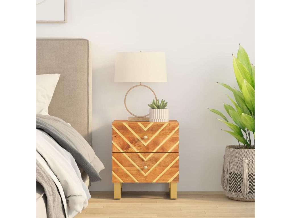 Brown and black bedside table made of solid mango wood