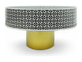 Homelumiere style round coffee table, 71cm, Homelumiere geometric pattern, black and gold legs