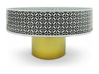 Homelumiere style round coffee table, 71cm, Homelumiere geometric pattern, black and gold legs