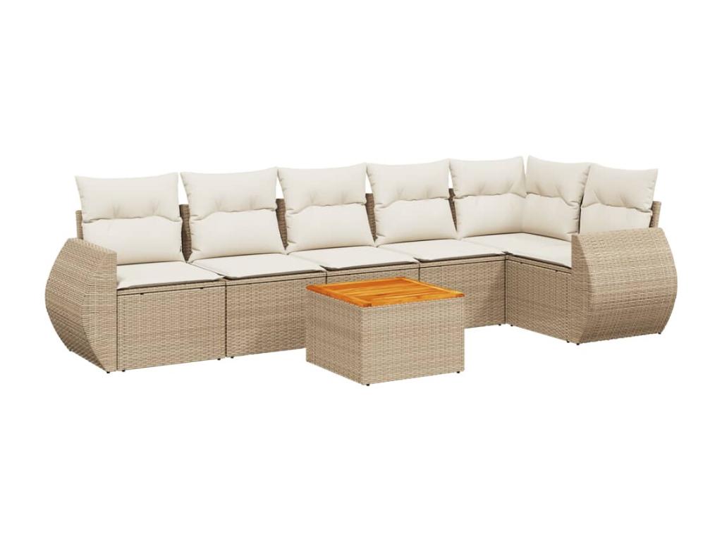 7-piece garden furniture set with cushions, beige woven resin