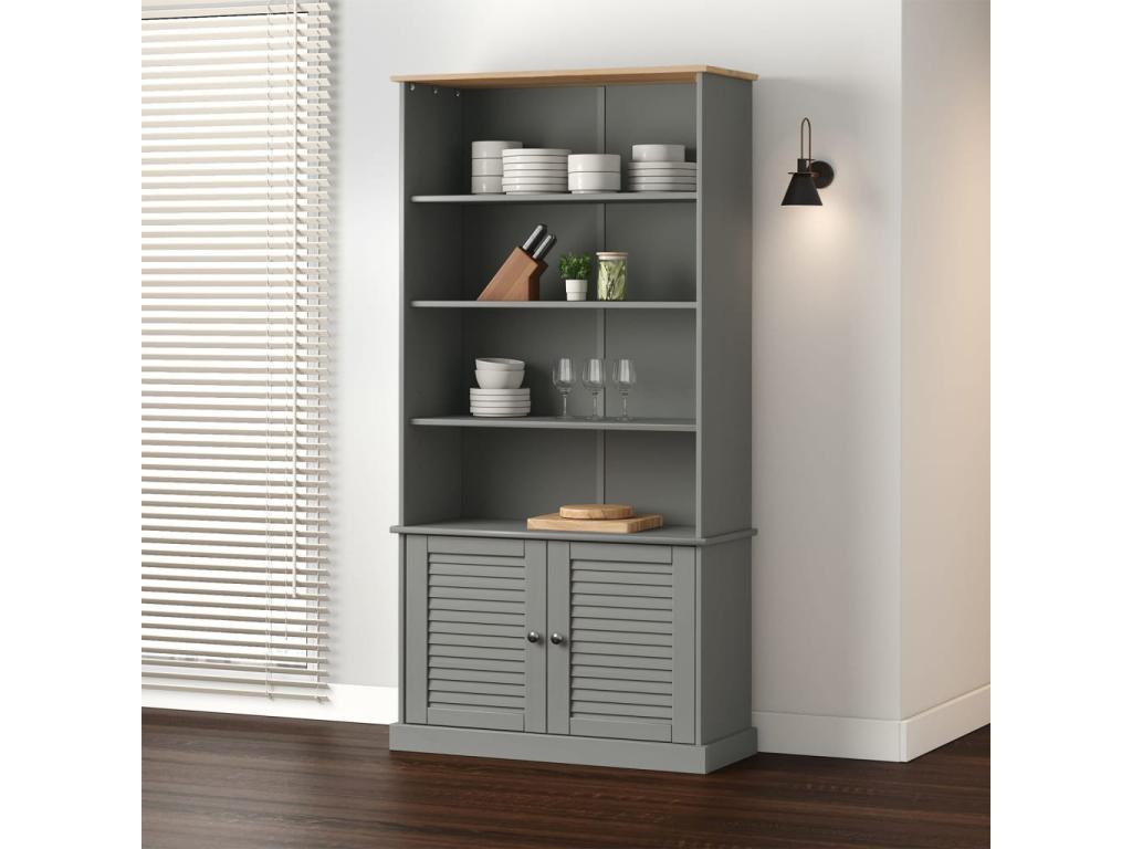 Bohometop grey bookcase 85x35x170 solid pine wood 65351HATY