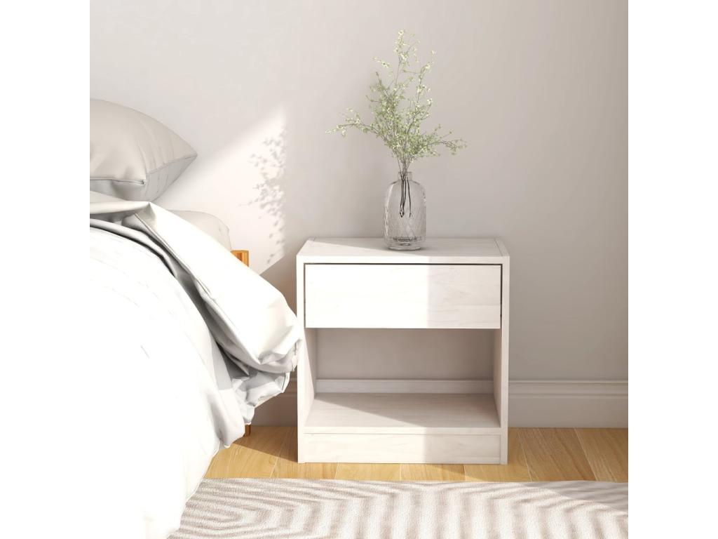White bedside table, 40x31x40 cm, solid pine wood, 70925VHTM
