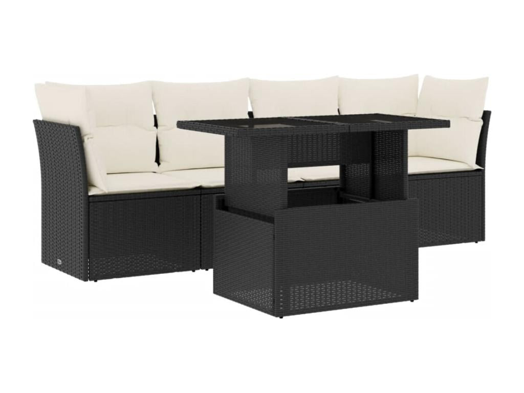 5-piece garden furniture set with cushions, black wicker resin 30213FJUE