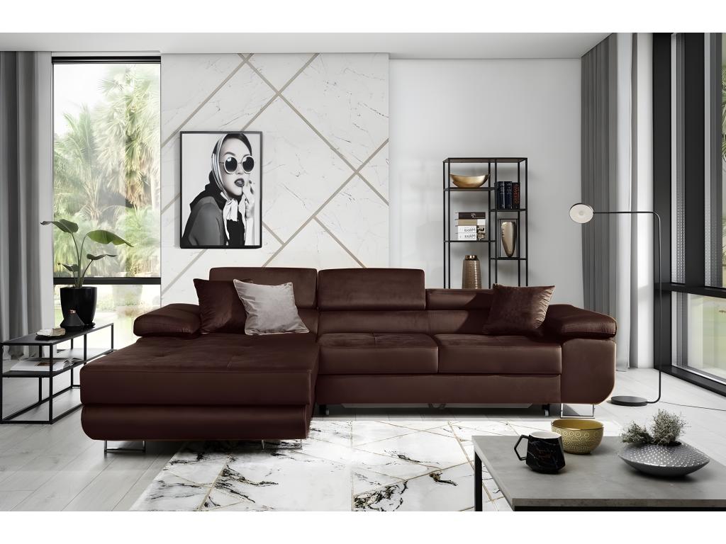 Bohometop 5-seater luxury velvet corner sofa bed in chocolate color with storage, left-hand corner (viewed from the front) 42525AERS