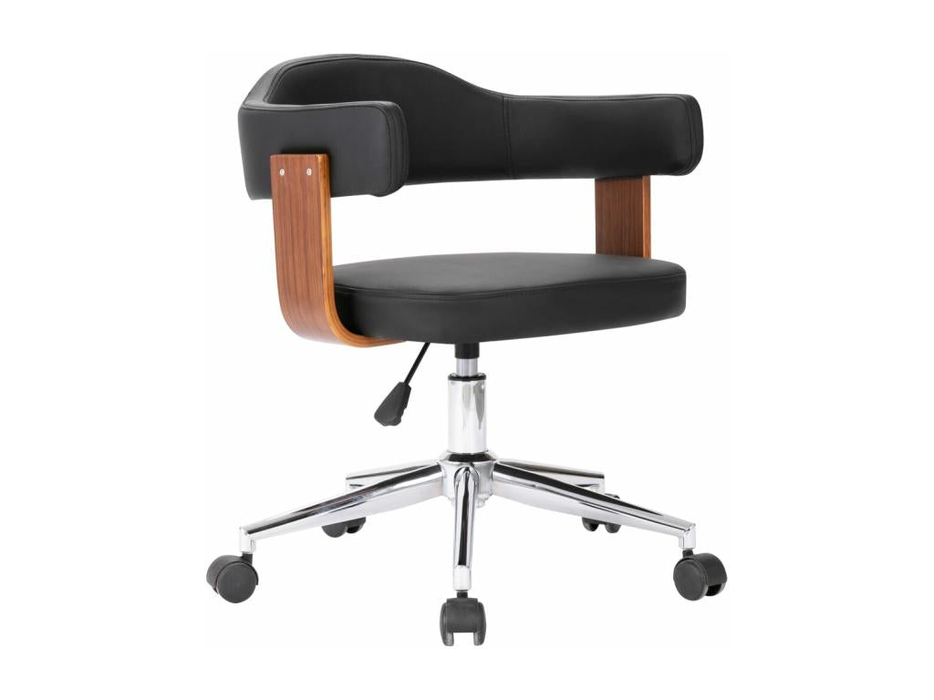 Swivel dining chair, black, bentwood and faux leather