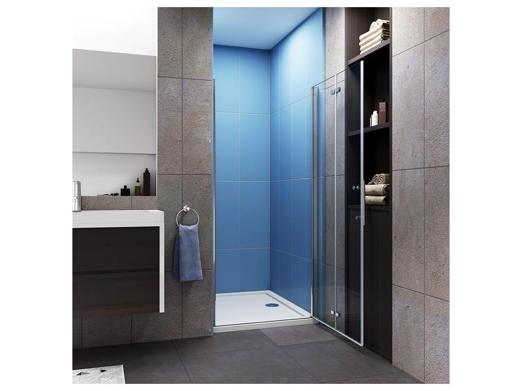 Pivoting and folding shower door, 100x185cm, 6mm tempered glass with anti-limescale coating
