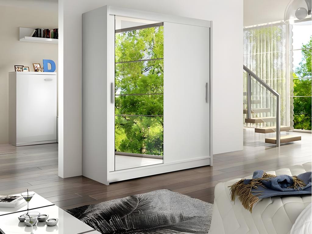 Bohometop 112 White Wardrobe 200x150x58cm Sliding Wardrobe Doors 85353HHLR