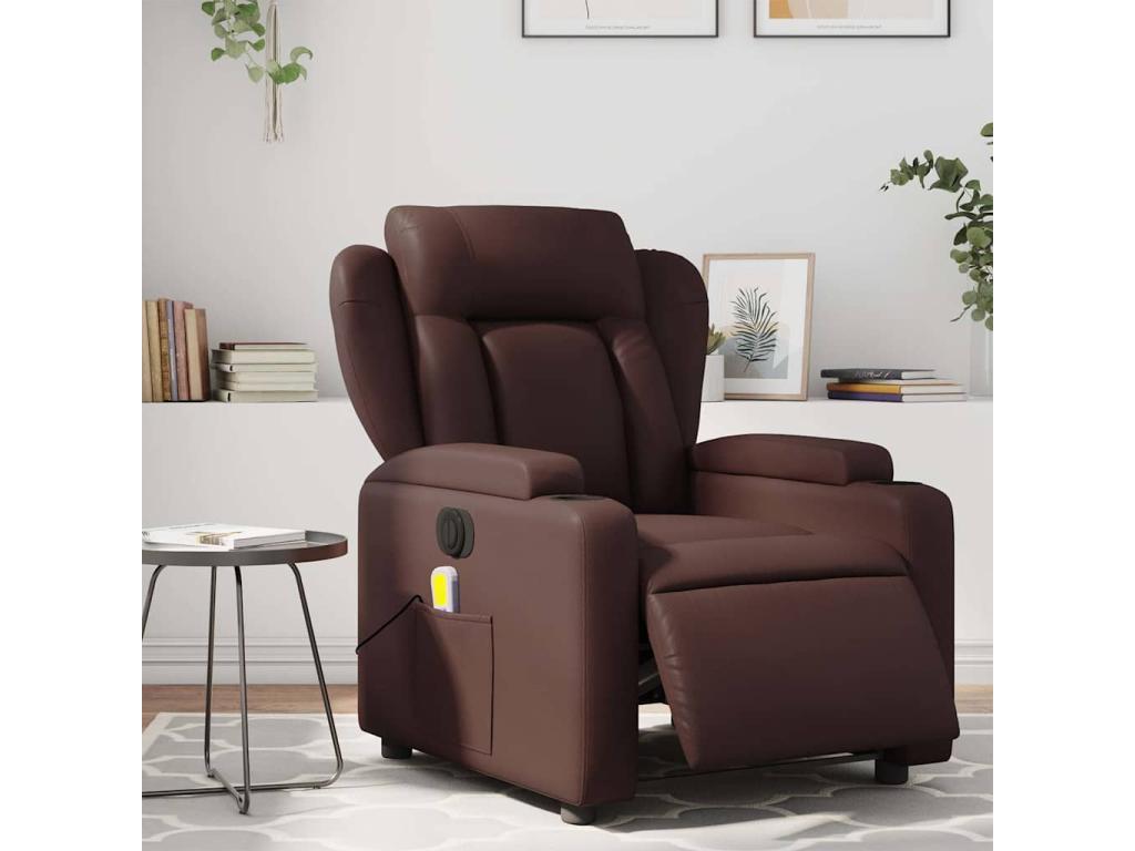 Brown faux leather electric reclining massage chair 59889ENTW