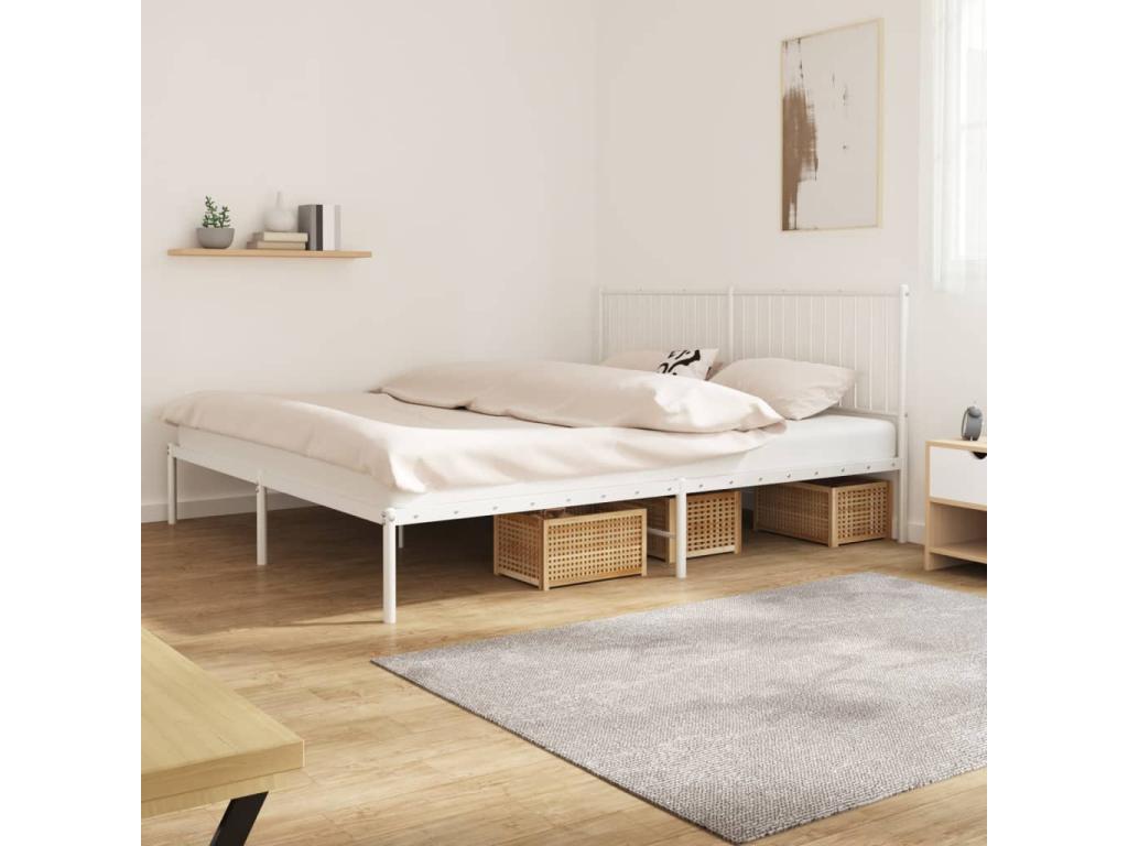 Metal bed frame with white headboard, 180x200 cm
