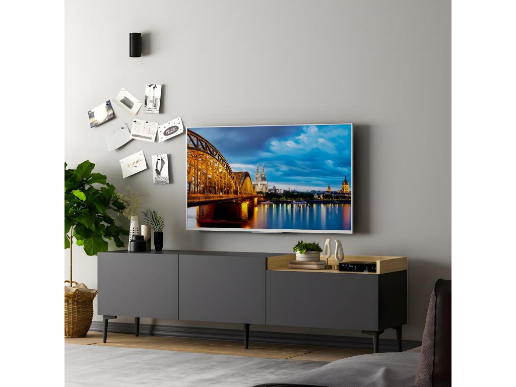 Bohometop TV stand, 160cm wide, light wood and anthracite, 74077DGFW