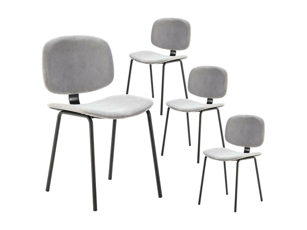 Bohometop - Set of 4 Light Grey Corduroy Chairs with Black Metal Legs 53663JQAW
