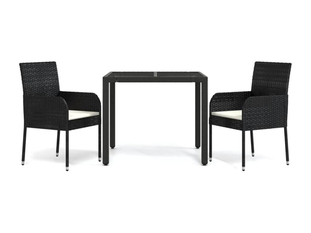 3-Piece Black Garden Dining Set with Cushions