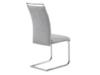 Set of 4 Homelumiere dining or kitchen chairs with padded seats, chrome handles and legs, and light grey fabric upholstery