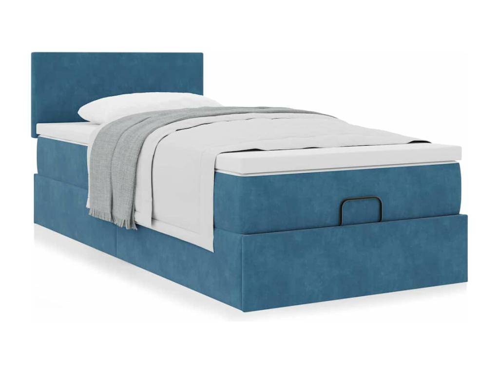 Homelumiere bed frame with dark blue 100x200 cm velvet mattress