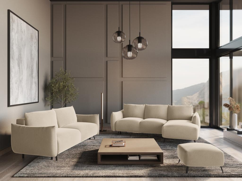 3-seater convertible sofa in light beige velvet - Homelumiere