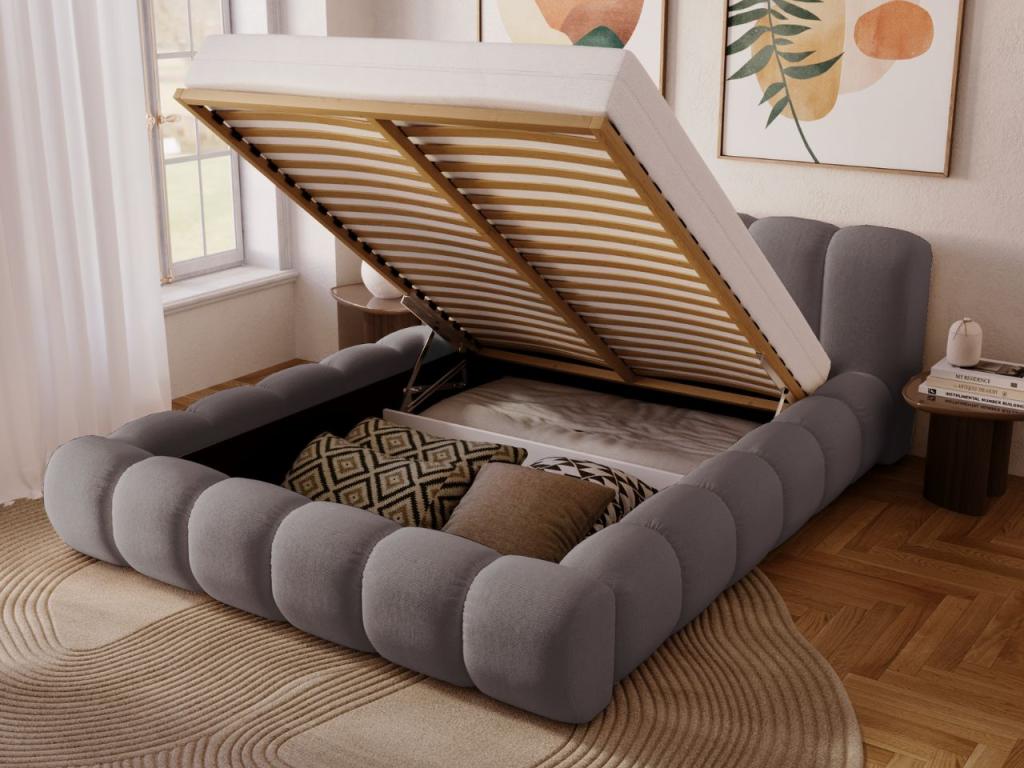 Upholstered bed with storage - 120x200 - double bed - velvet - grey - Bohometop 28923NDTR