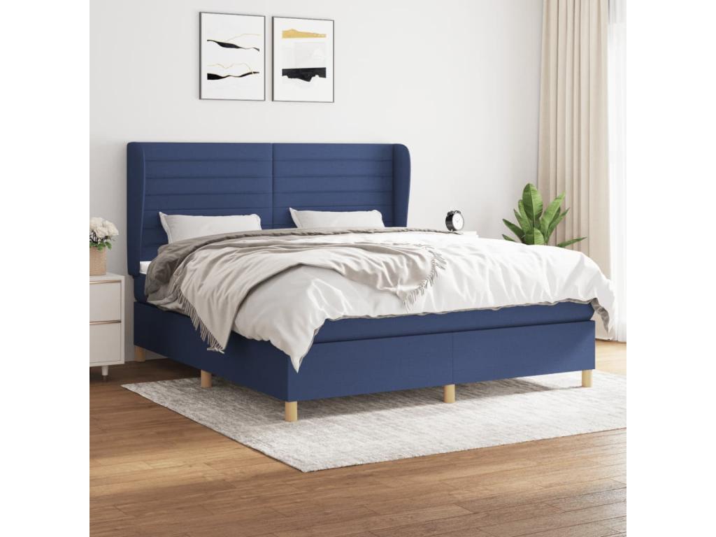 Upholstered bed base with mattress, blue, 180x200 cm, fabric, 42224ERWT