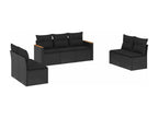 7-piece garden furniture set with cushions, black woven resin
