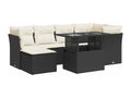 7-piece garden furniture set with cushions, black woven resin