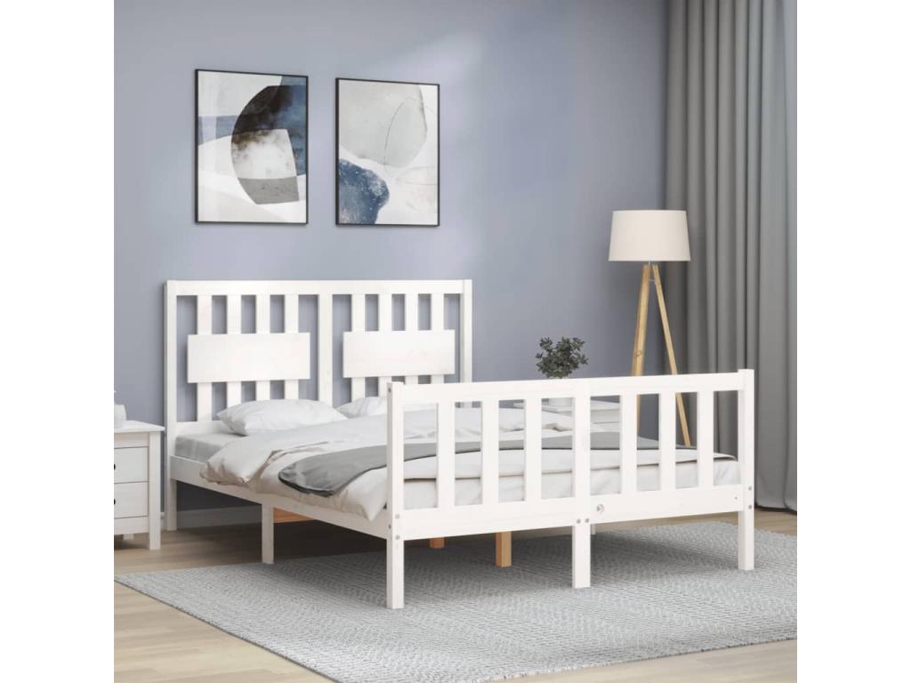 Bed frame without mattress, white, solid pine wood 02634UXIE