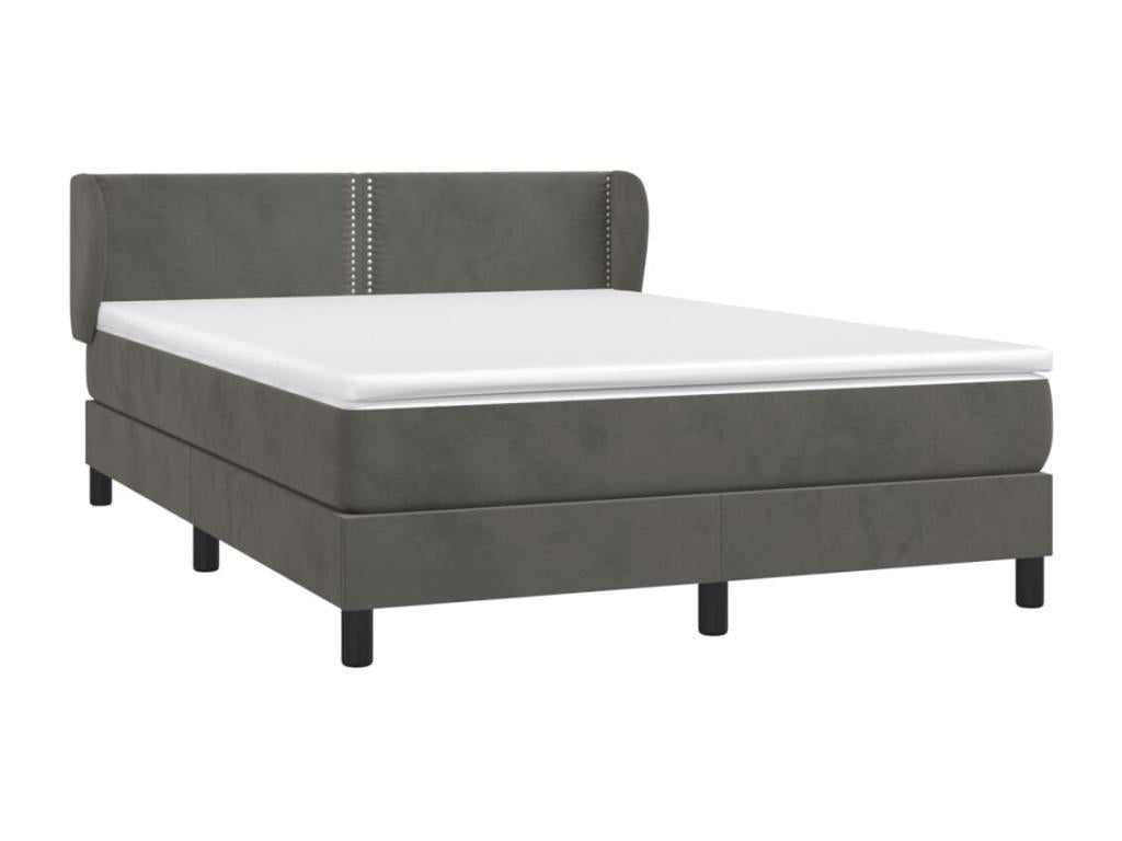 Upholstered bed base and mattress, dark grey, 140x200cm, velvet, 46358TPGG