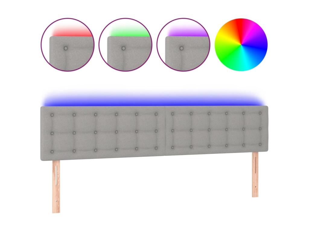 Light Grey LED Headboard 180x5x78/88 cm Fabric