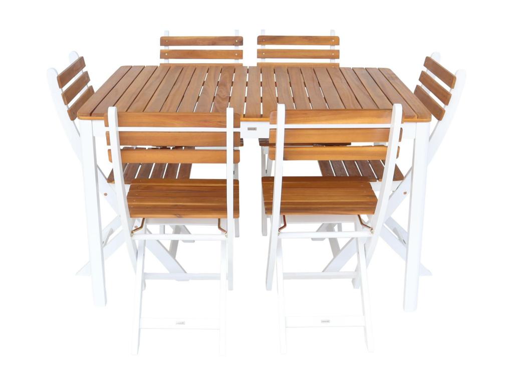 Bohometop garden table with rounded corners - 6 chairs - white - 120x80x75 cm 13791MYYM