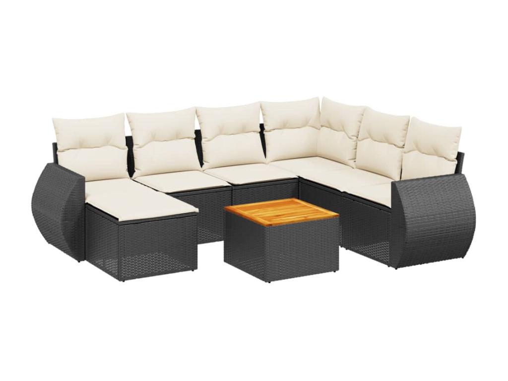 8-piece garden furniture set with cushions, black woven resin, 16469ZNAI