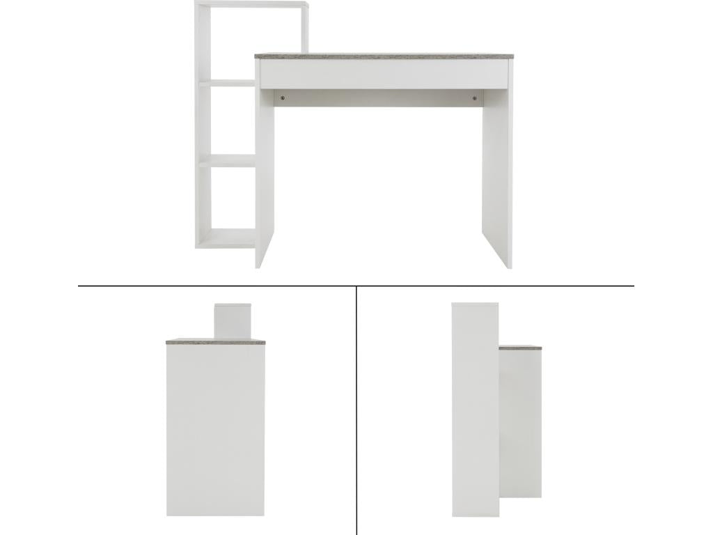 Homelumiere White PC Desk with Shelves and Grey Top