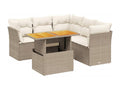 5-piece garden furniture set with cushions, beige woven resin