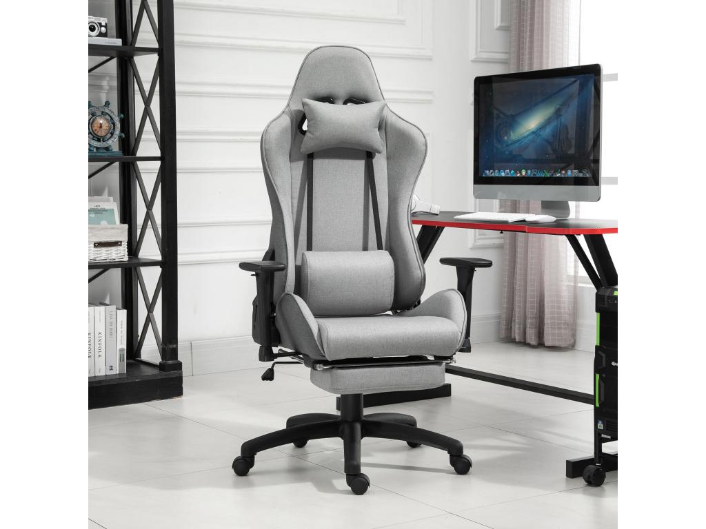 Bohometop Office Chair, Bohometop high comfort, footrest, headrest, lumbar cushion, Bohometops reclining backrest, adjustable armrests, grey linen 91481GGGO