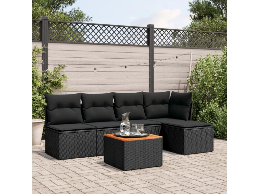 6-piece garden furniture set with cushions, black resin wicker 73414UXYI