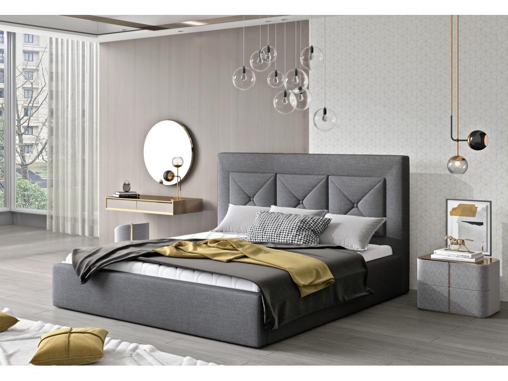 Homelumiere Upholstered Double Bed in Grey Fabric - 180x200cm - Storage Box Version