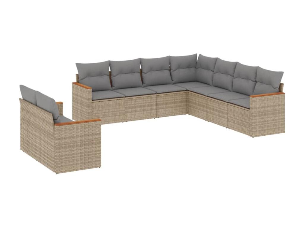 9-piece garden furniture set with cushions, beige wicker resin, 78834IOTK