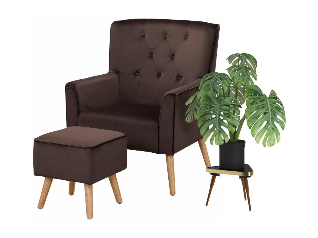 Homelumiere - Armchair with footstool in brown velvet