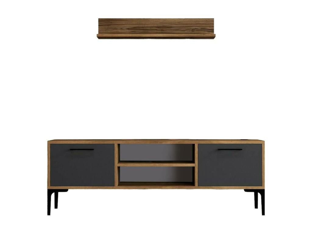 Bohometop TV Stand, Living Room Sideboard, Low TV Cabinet, Wall-Mounted Storage Unit, 140x30x48 cm, Walnut and Anthracite, 48523MWSK