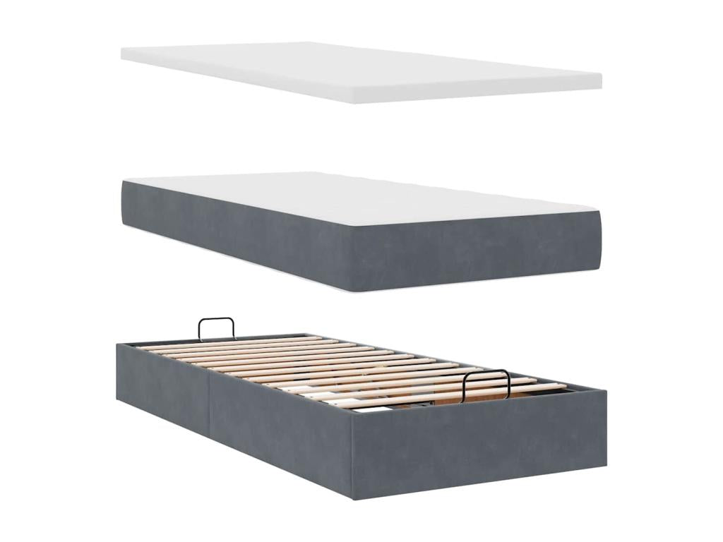 Ottoman bed frame with dark grey velvet mattress 90x190 cm 91328SWGF