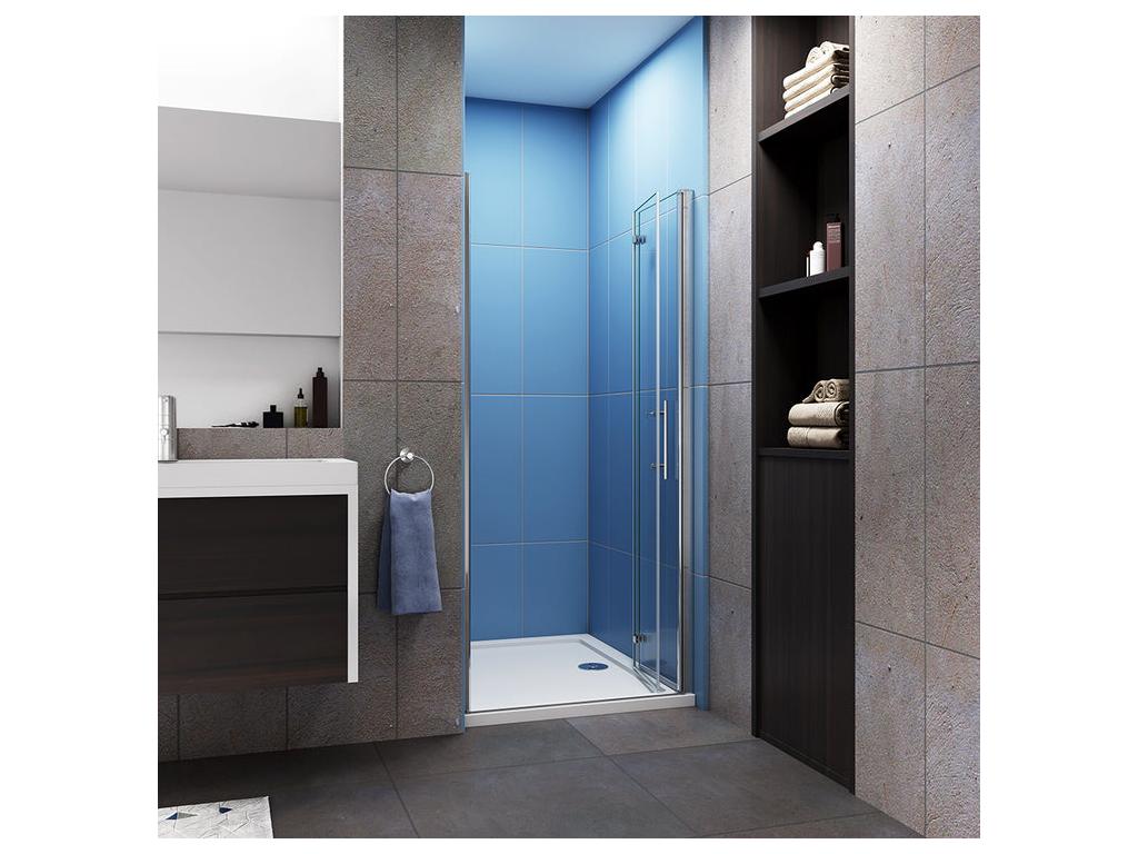 Pivoting and folding shower door, 100x185cm, 6mm tempered glass with anti-limescale coating