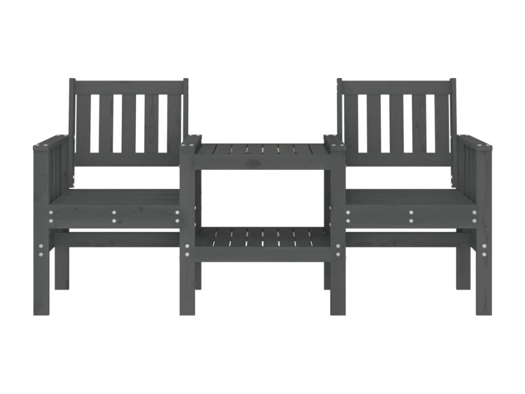 Garden bench with 2-seater table, grey solid pine wood 86828YPCW