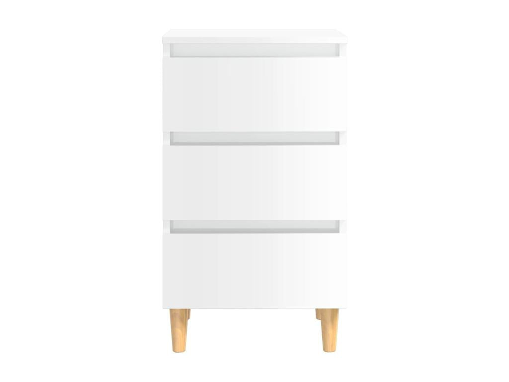 Bohometop - Bedside tables with wooden legs, 2 pcs, glossy white, 40x35x69 cm, 72580NDJG