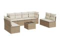 9-piece garden furniture set with cushions, beige woven resin, 72258JZQD