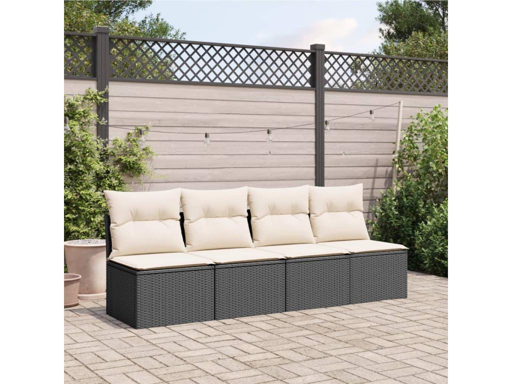 Garden sofa with cushions, 4-seater, black woven resin