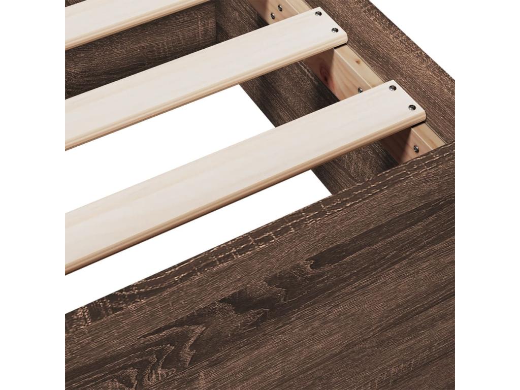 Brown oak engineered wood bed frame with drawers, 135x190 cm